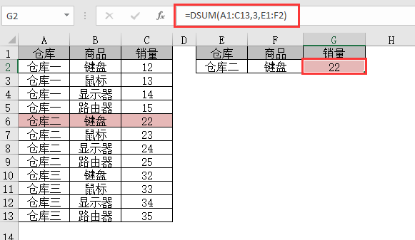 一个简单的多条件求和函数——DSUM