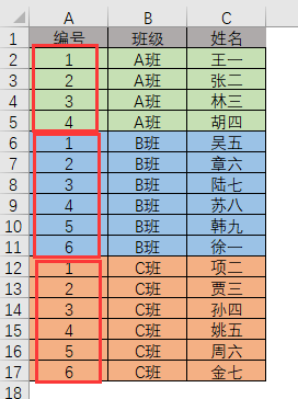 COUNTIF函数——相同班级内学生编号