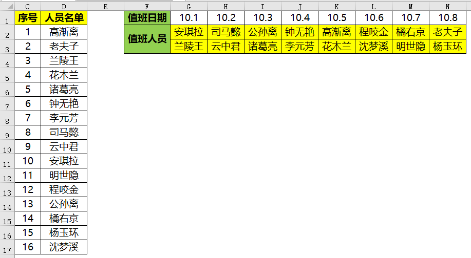 国庆值班随机安排不重复人员该怎么弄排班表?