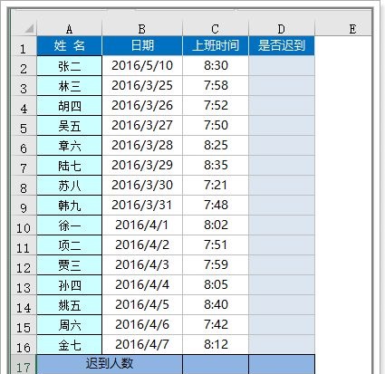 怎么用excel统计没有迟到和迟到人数